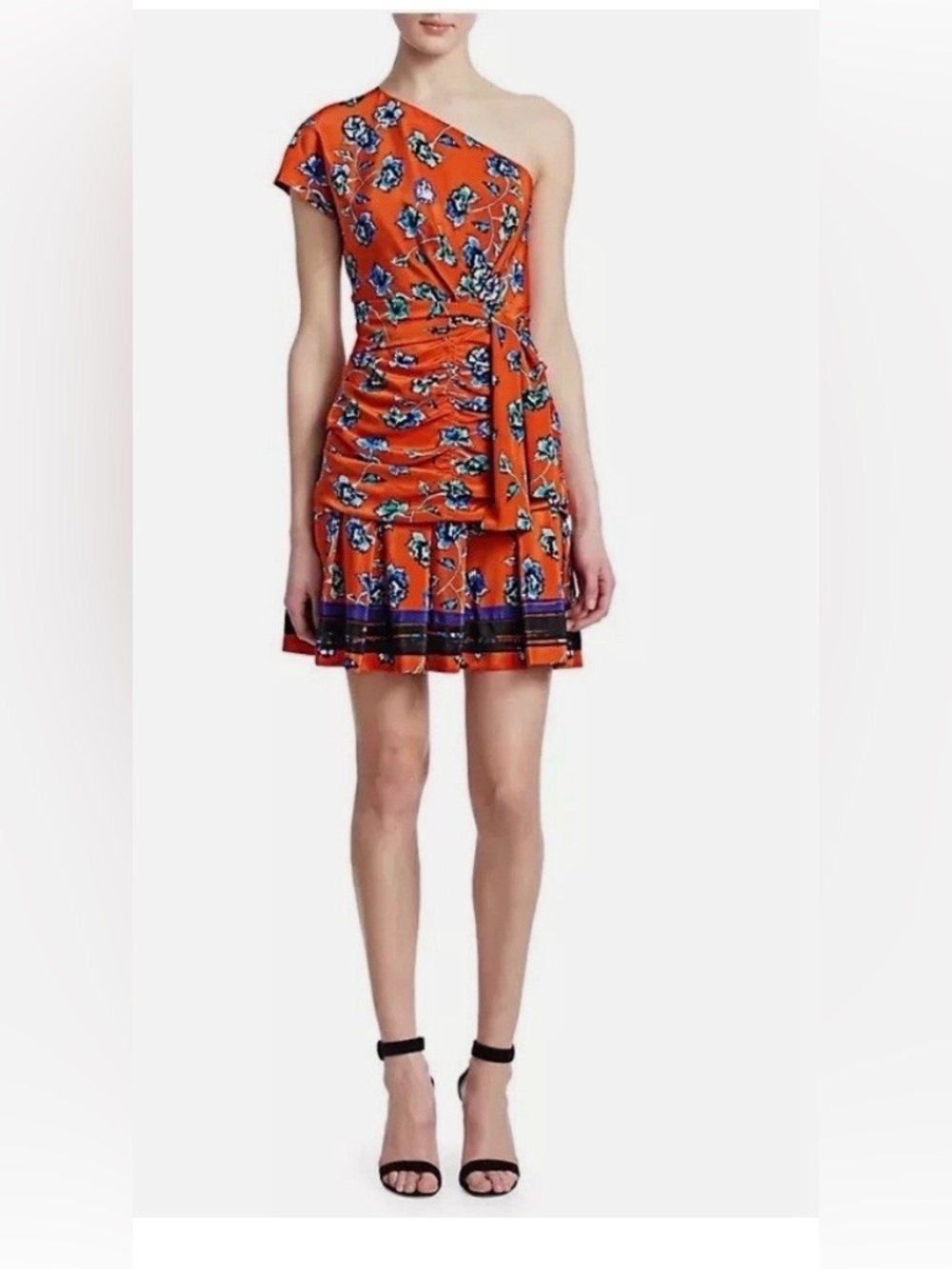 Derek Lam 10 Crosby One-Shoulder Floral Ruched Silk Mini Dress